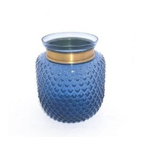 Vaso vidro azul com detalhes dourados