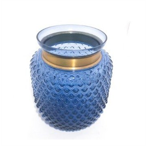 Vaso vidro azul com detalhes dourados